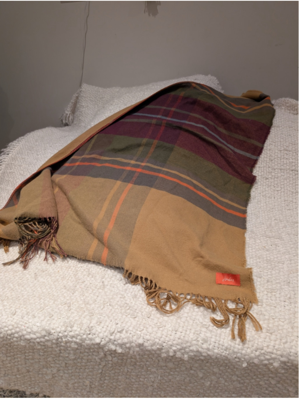 Women's Joules Plaid Scarf One Size Brown Burgundy